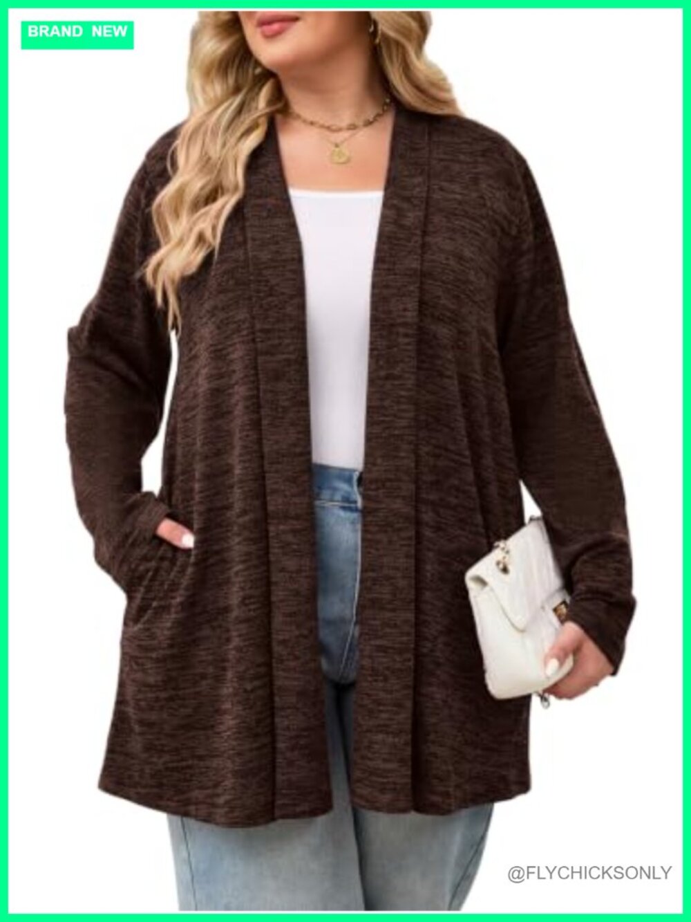 Plus Size Open Front Cardigan Long Sleeve Shawl Neck Knit Sweater with Pockets